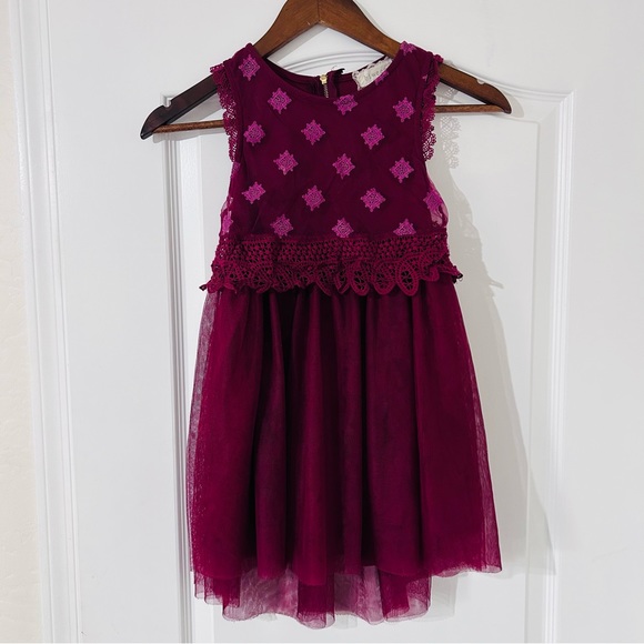 btween Other - Btween Girls Maroon Holiday Festive Mesh Dress‎ Size 6X Floral Pink Long Tank